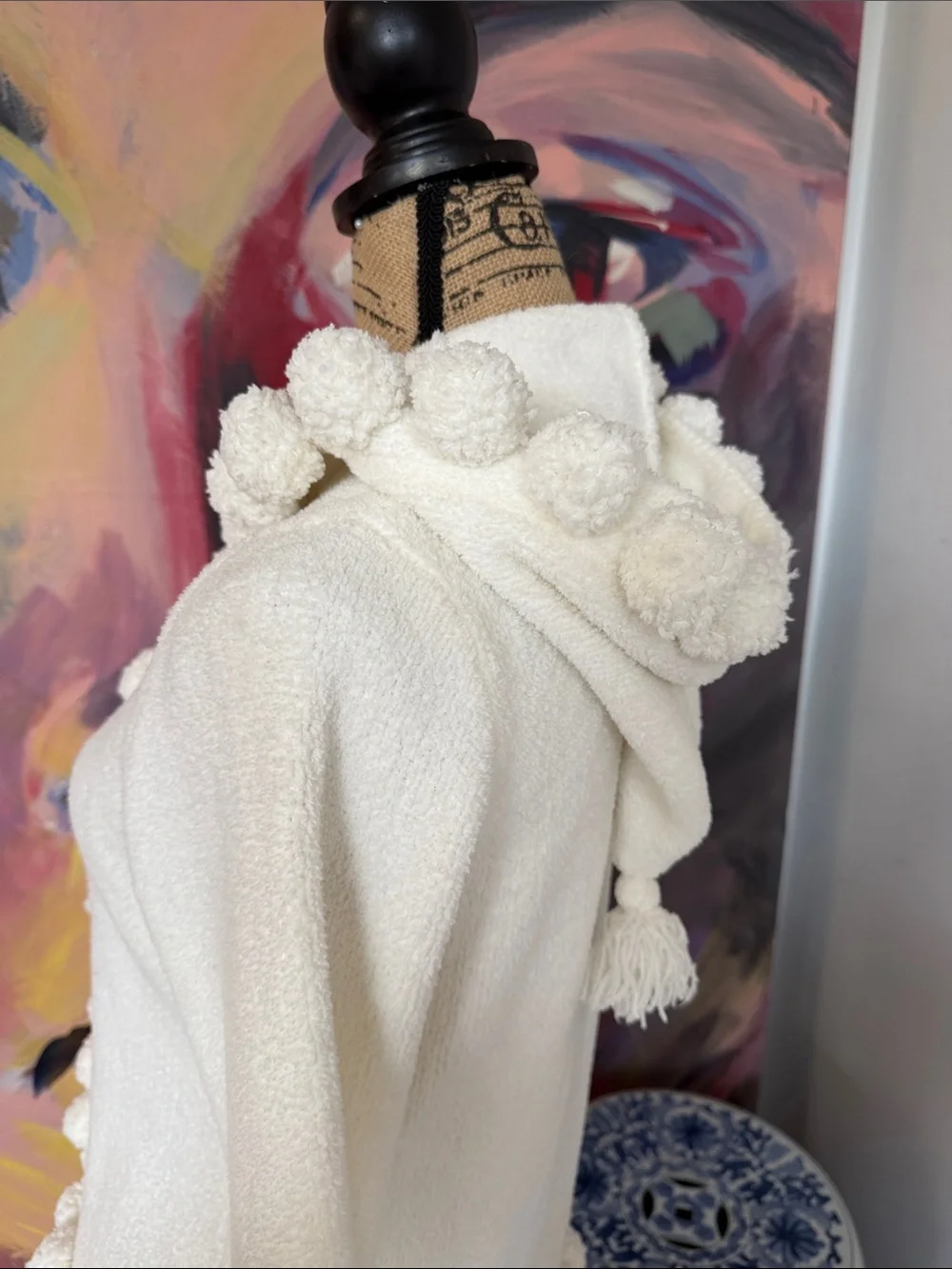 GAP Girl’s XXL Cream Bouclé Hooded Jacket with Pom Trim